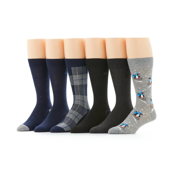 Perry Ellis Men Holiday Penguin Mix 6-Pack Socks Multi One Size - Picture 1 of 1